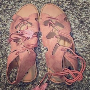 Blush pink lace up sandals size 8